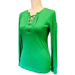 Ralph Lauren | Lace-up Form Fitting Shirt | Bright Green | Small